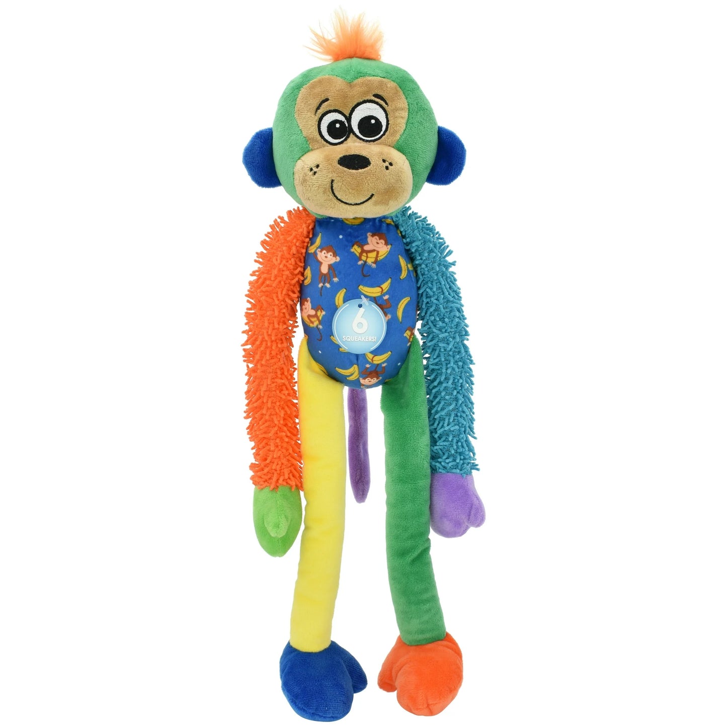 Multicrew Monkey Plush Dog Toy, Six Squeakers, 18"